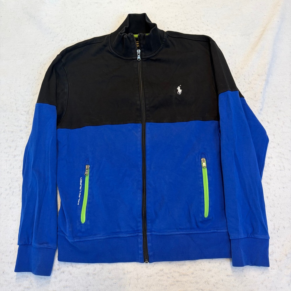 Ralph Lauren Performance Track Jacket Mens Large Blue Black Full Zip Mock Neck